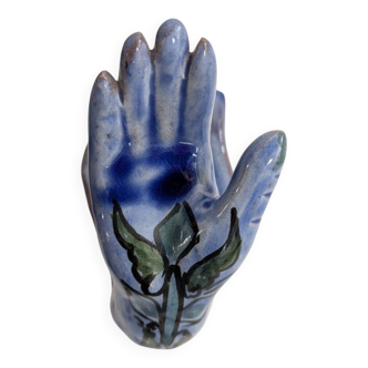 Blue enameled ceramic hand coat hook