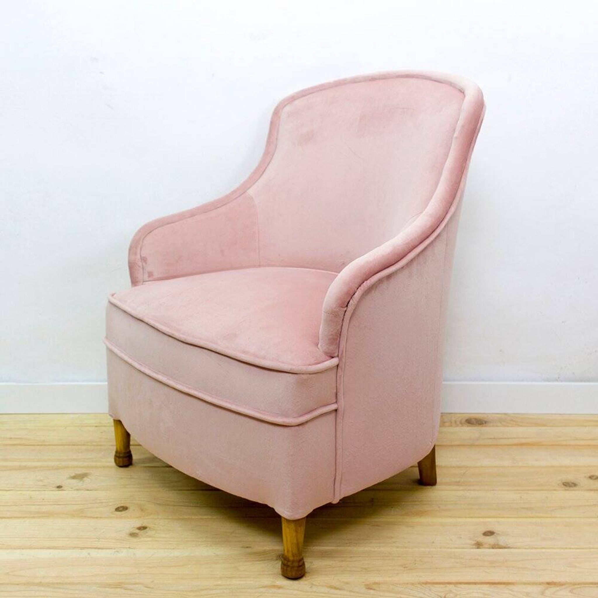 Fauteuil en tissu et bois de style mid-century, années 1950