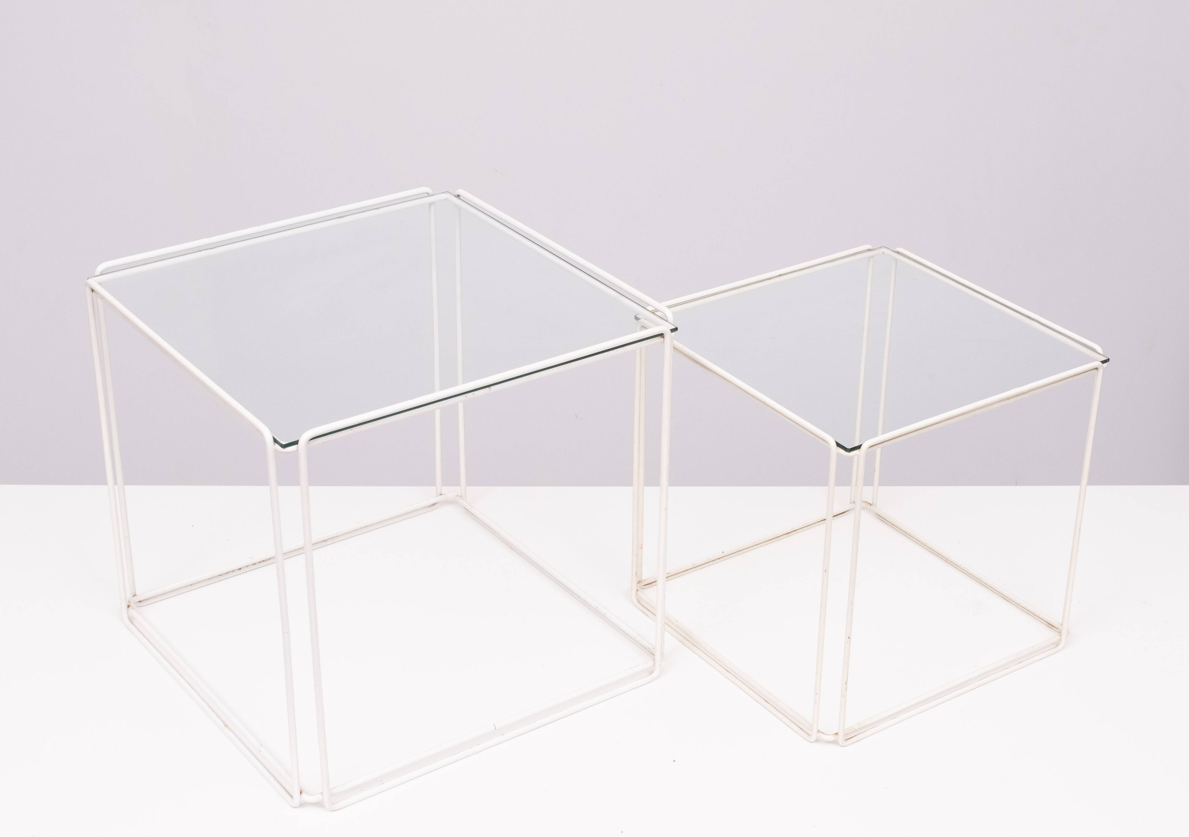 Isocele White and Clear Glass Nesting Tables Max Sauze for Max Sauze studio