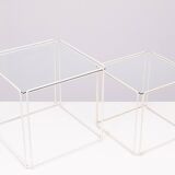 Isocele White and Clear Glass Nesting Tables Max Sauze for Max Sauze studio