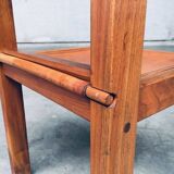 Elm and Cognac Leather Dining Room Chairs Set in the style of Pierre Chapo, Italy, 1960s, Set of 4