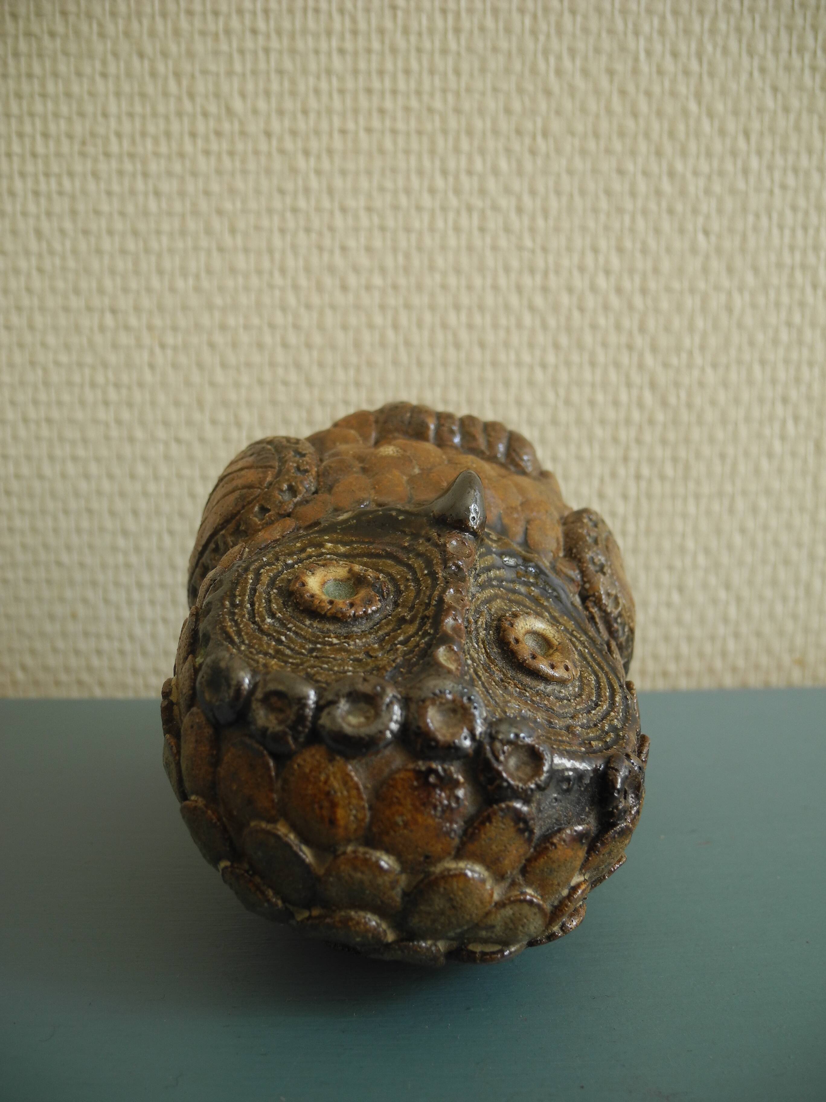 Ancienne sculpture chouette céramique terre cuite old ceramic owl statuette