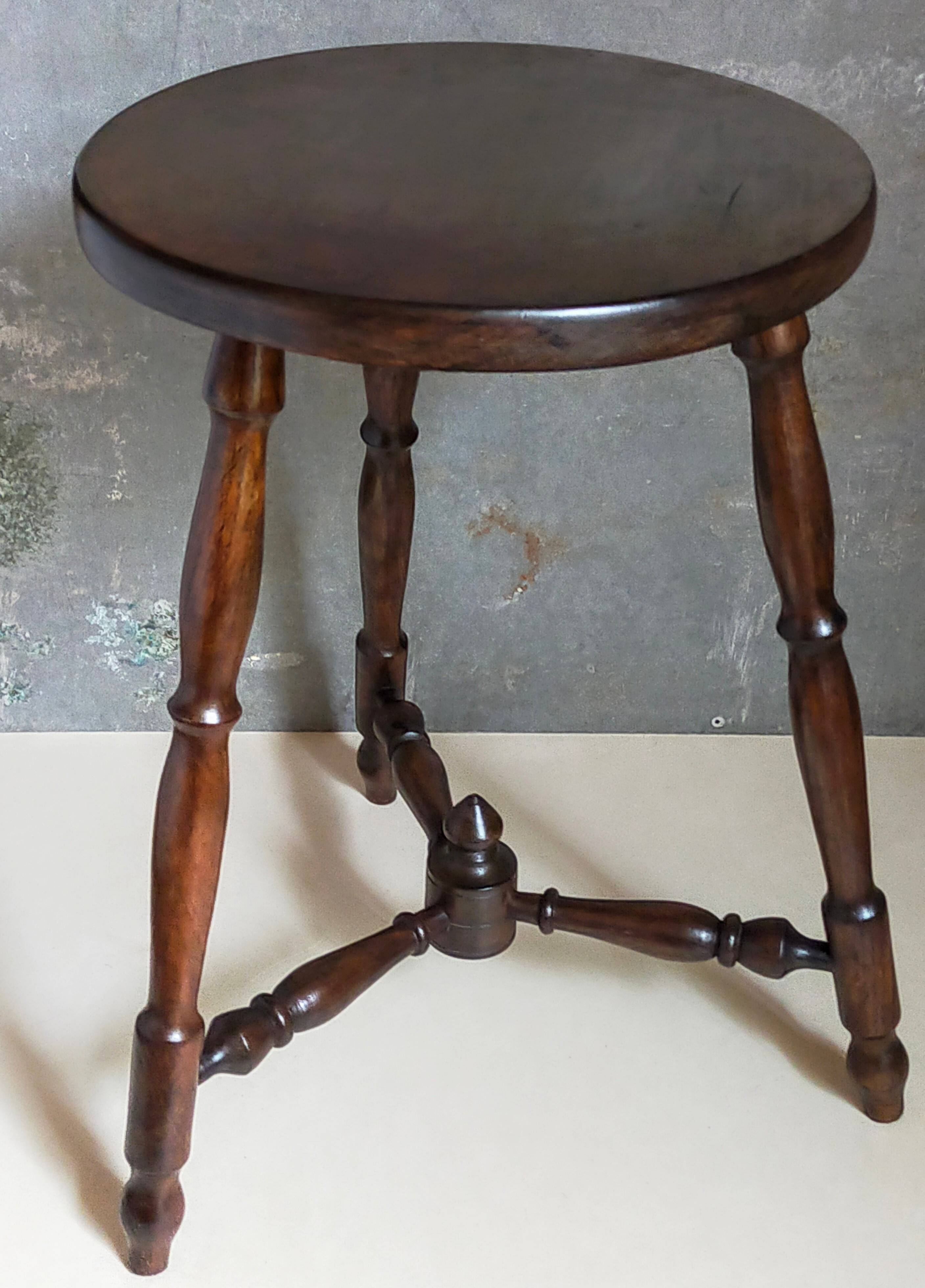 Vintage turned solid wood tripod stool
