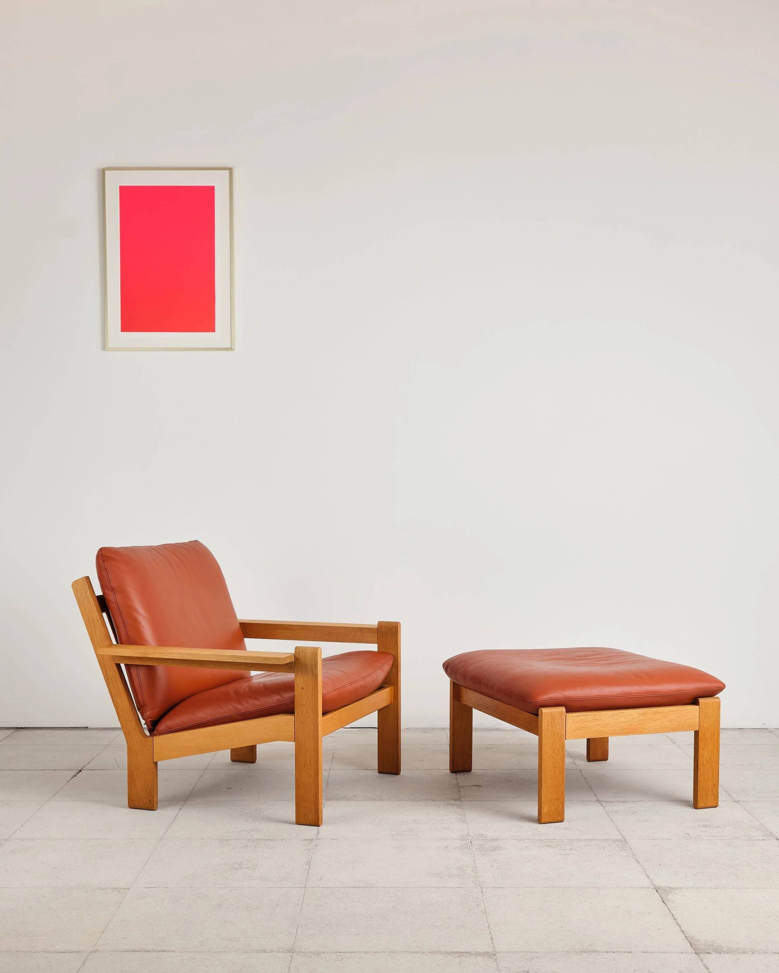 Brutalist armchair and ottoman by Tage Poulsen, Denmark, 1970s.