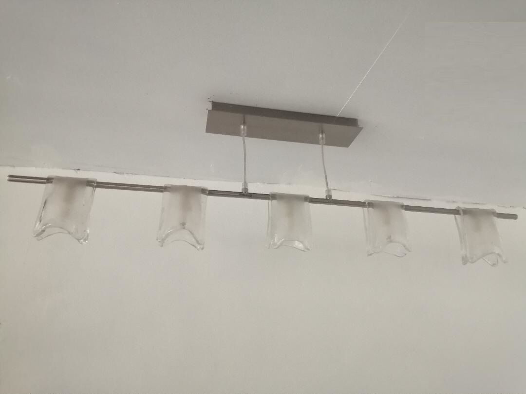80's chrome chandelier with murano lampshades