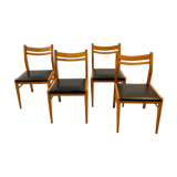 Lot de 4 chaises scandinaves en teck et skaï noir des années 60
