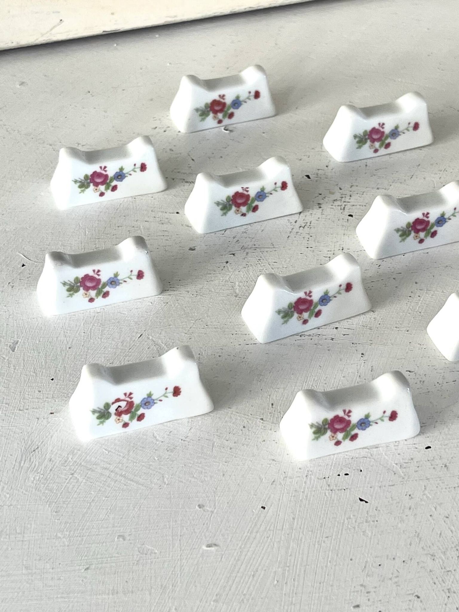 French Porcelain Knife Rests Set of 12 Floral Table Knife Holders