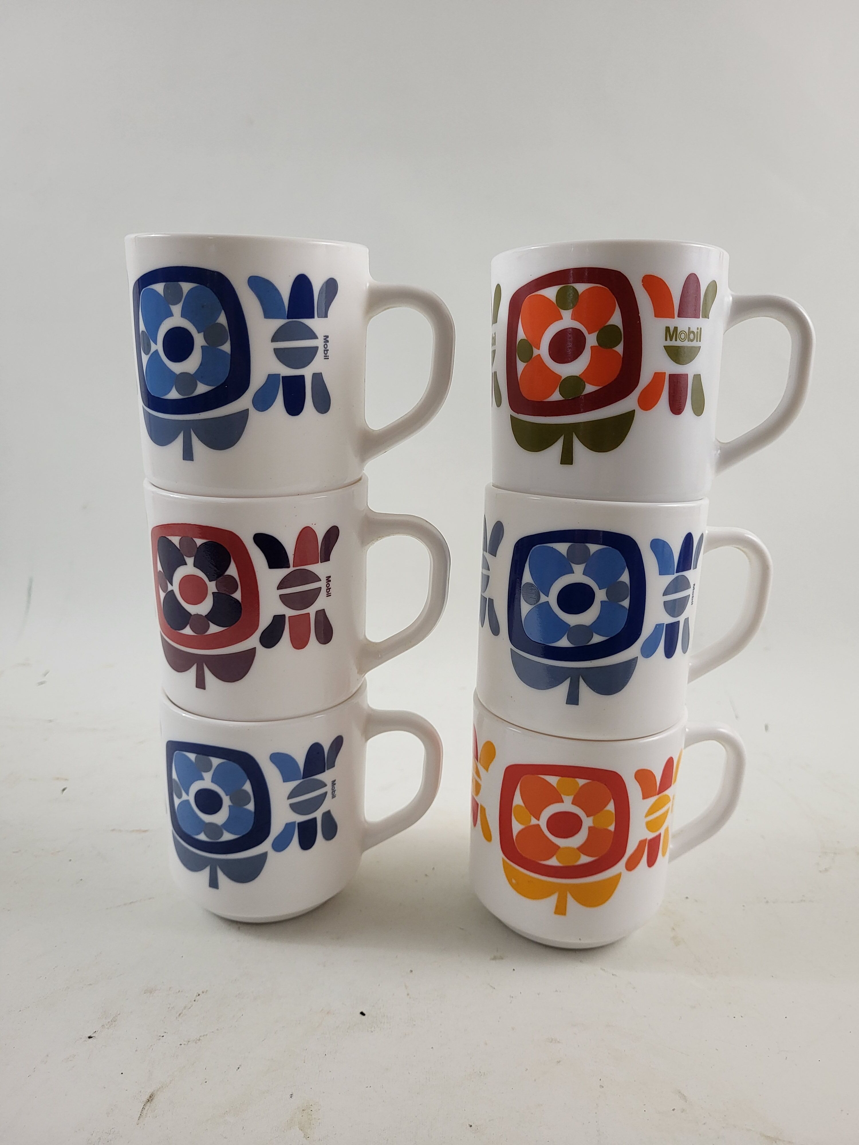 6 mugs vintage mobil design j-c. collector's miller