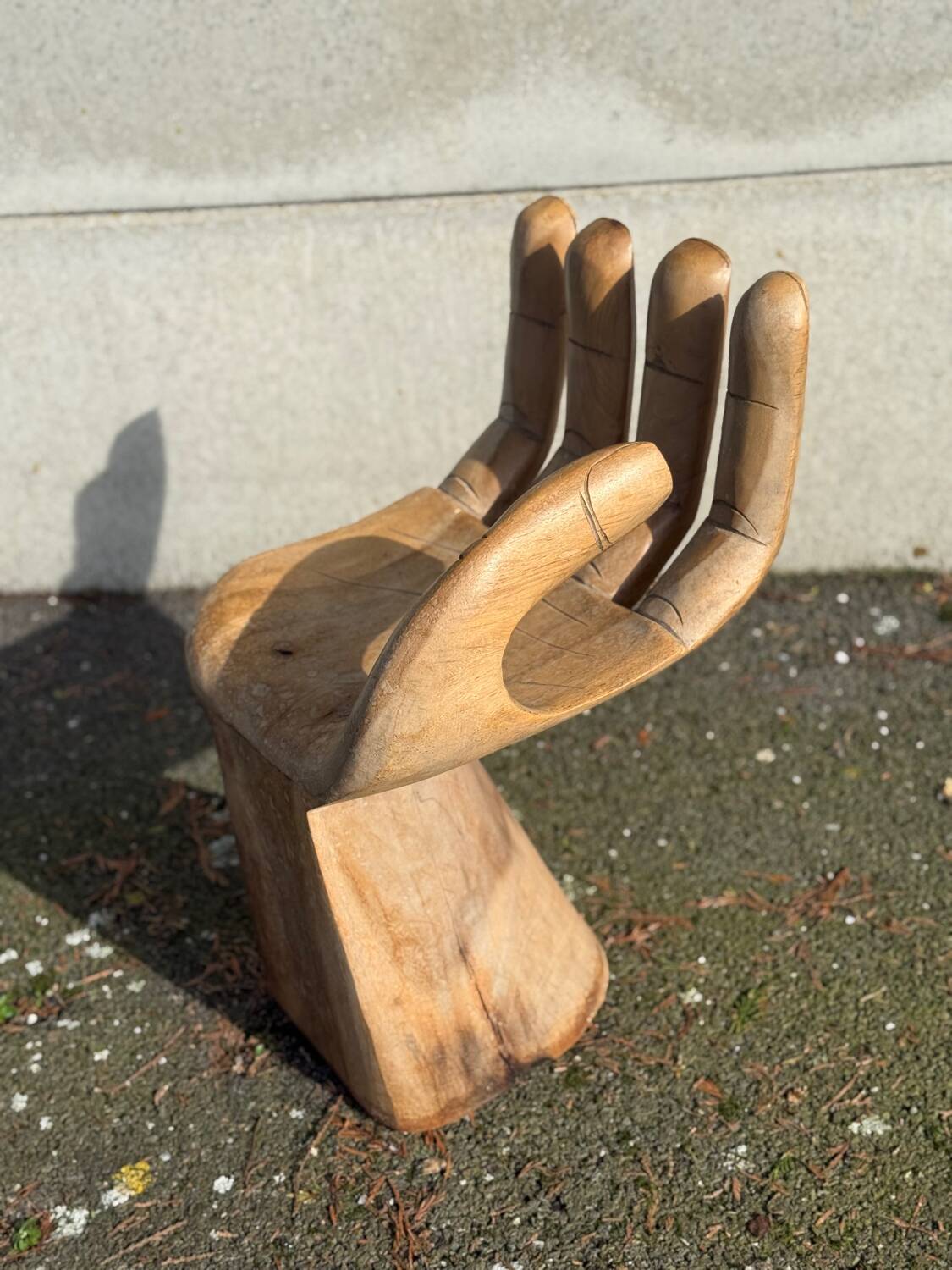 Vintage wooden hand-shaped stool chair