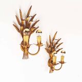 Pair of large vintage gilt sheaf of wheat sconces