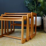 Swedish pale teak nesting tables set of three