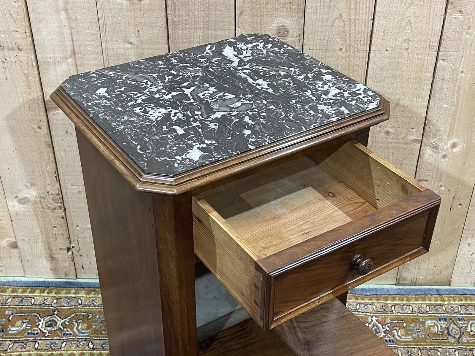 Nightstand in walnut and marble top, late 19th century
