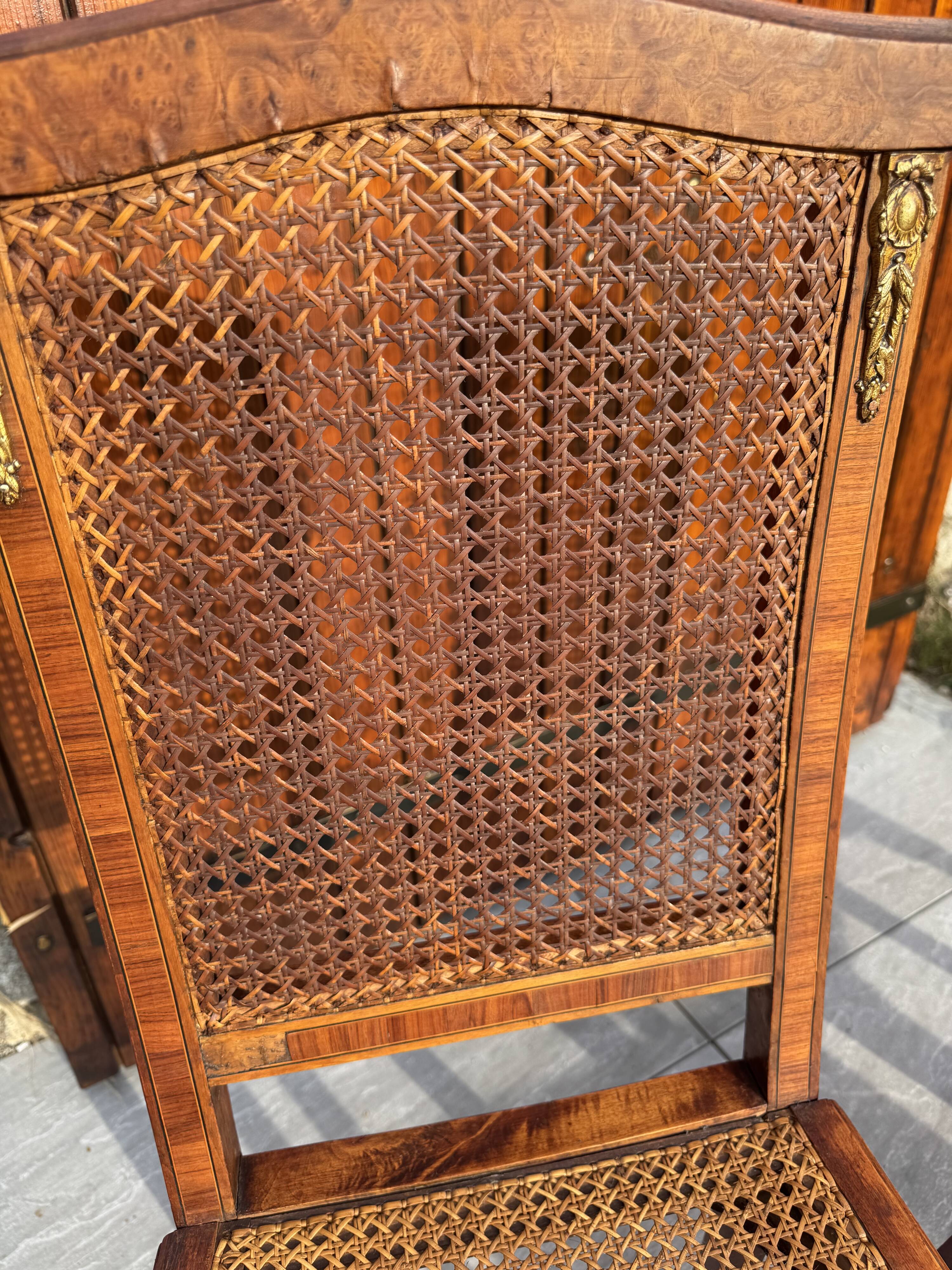 Set of four antique Louis XVI style chairs, wood and cane