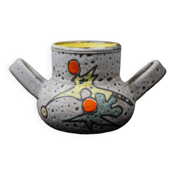 Fat Lava / polychrome sea foam pot with two handles by Marius Bessone, 1960s