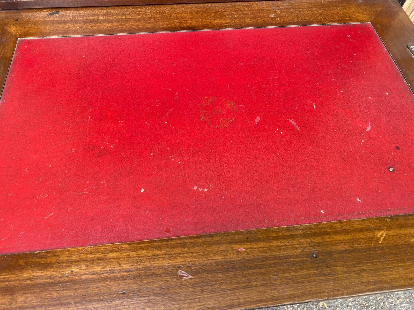 Secretary Louis XVI in stripped solid pine with a drop-down front and red leather, 1950.