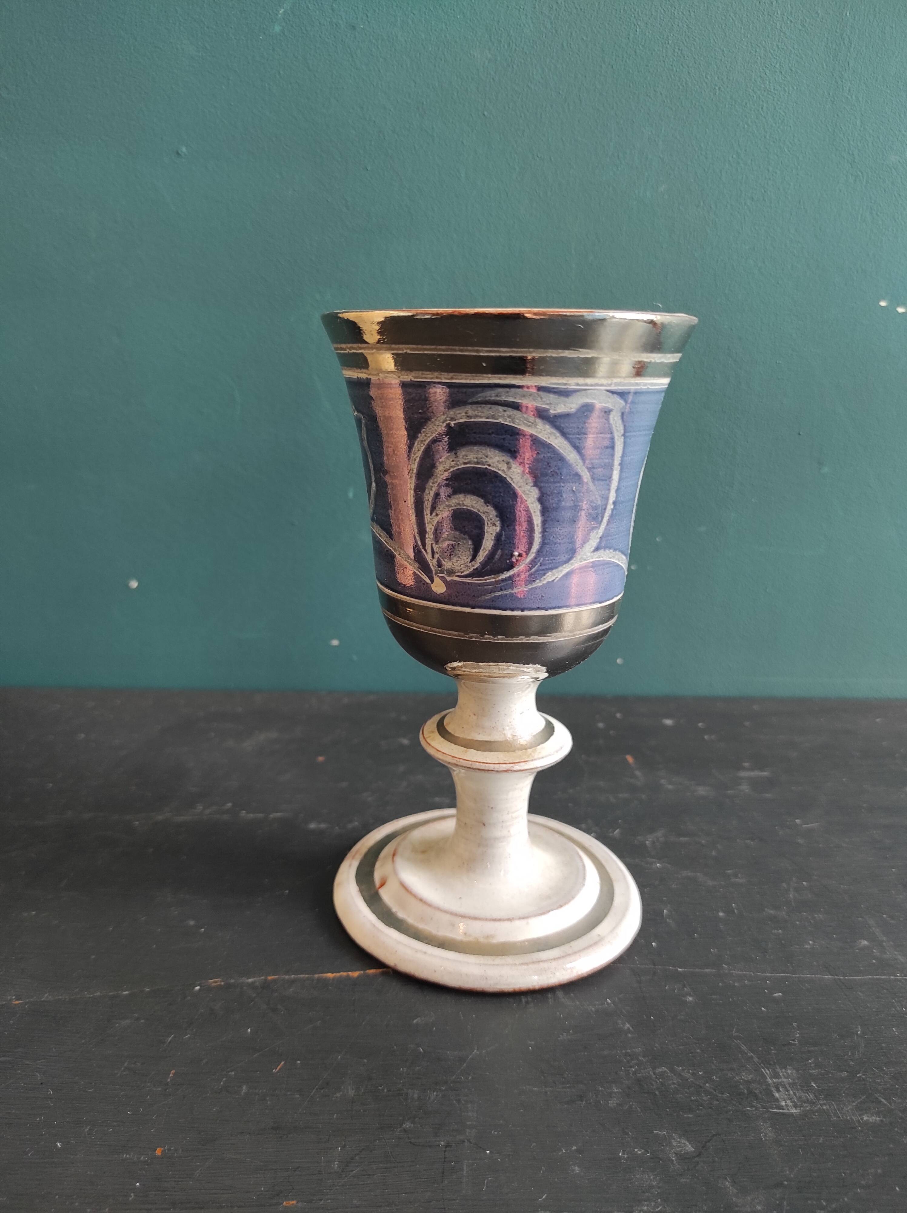 Set of 2 large ceramic glasses in blue and silver
