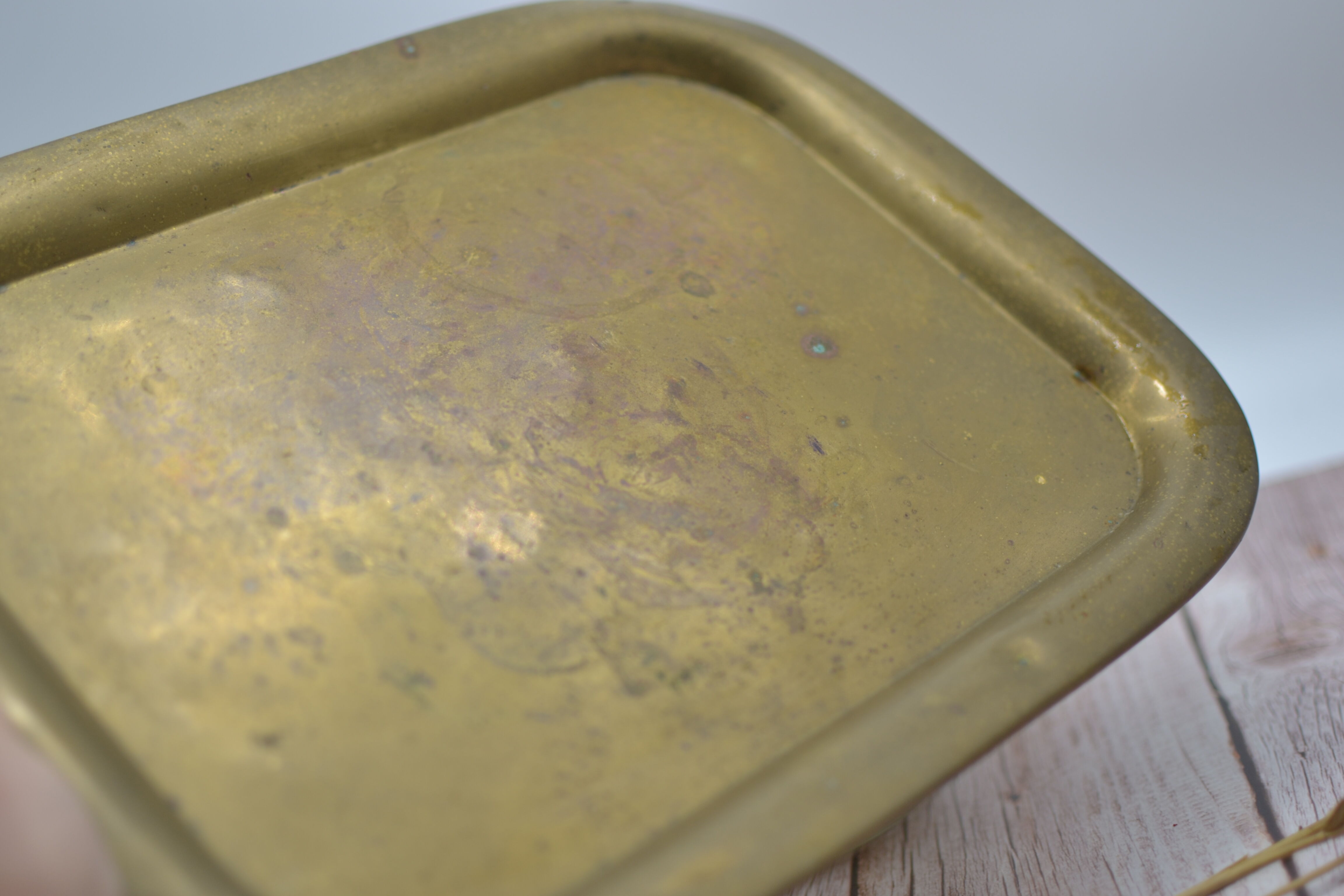 Vintage golden brass serving tray