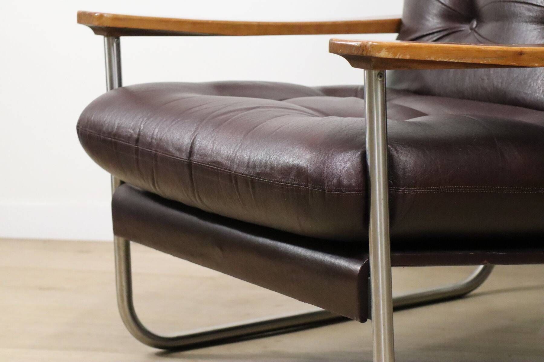 Vintage Bauhaus style armchair in leatherette and metal, 1970