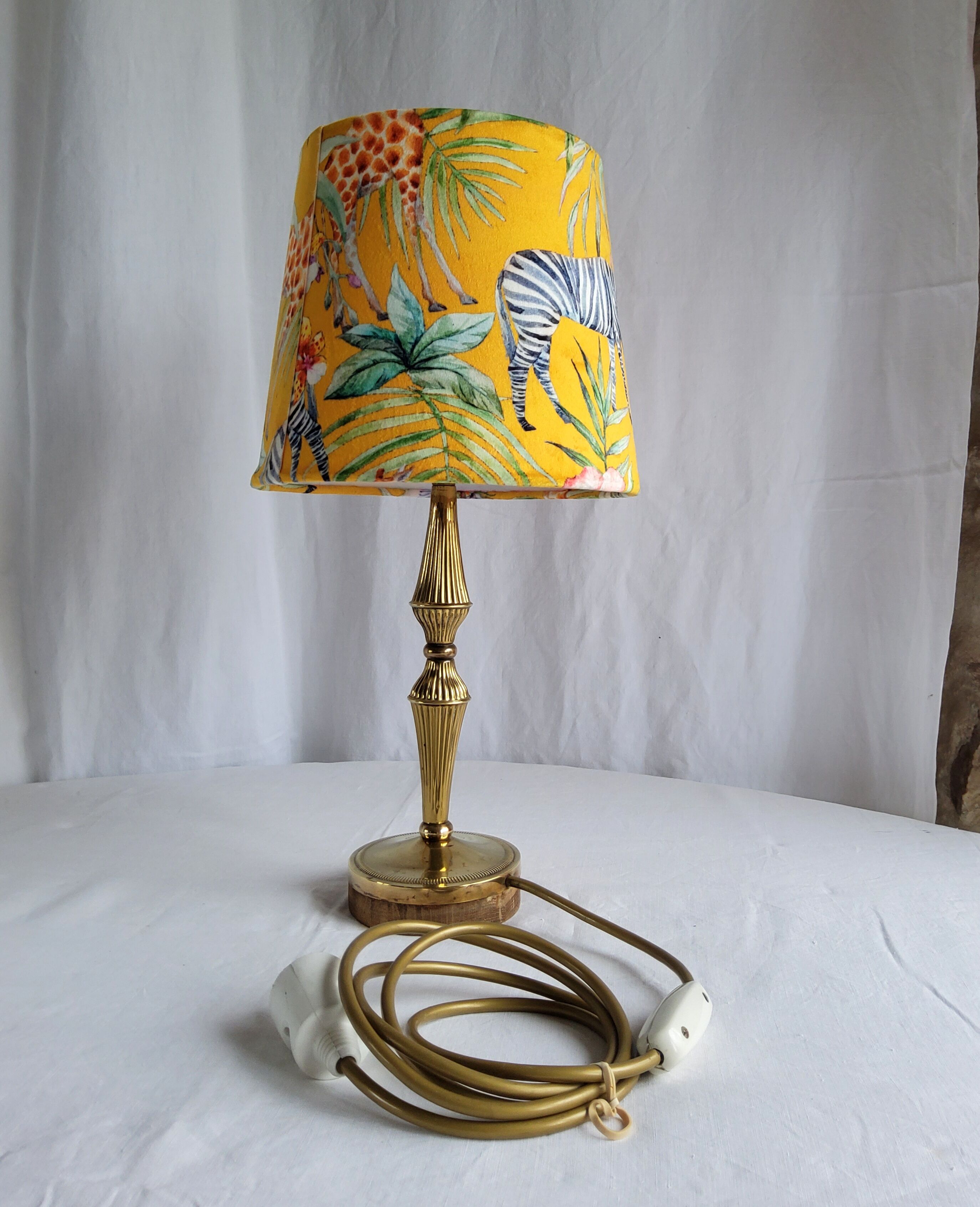 Brass and wood lamp