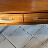 Teak and imitation leather sideboard with 2 drawers