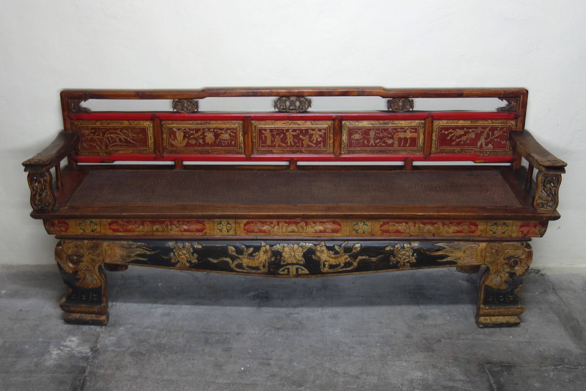 Antique Chinese bench carved and hand painted circa 1890
