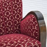 1960s, Danish armchair, cherry-red furniture velour, oak wood.
