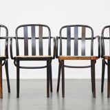 Set of 4 vintage wooden design dining/bistro chairs with woven seats