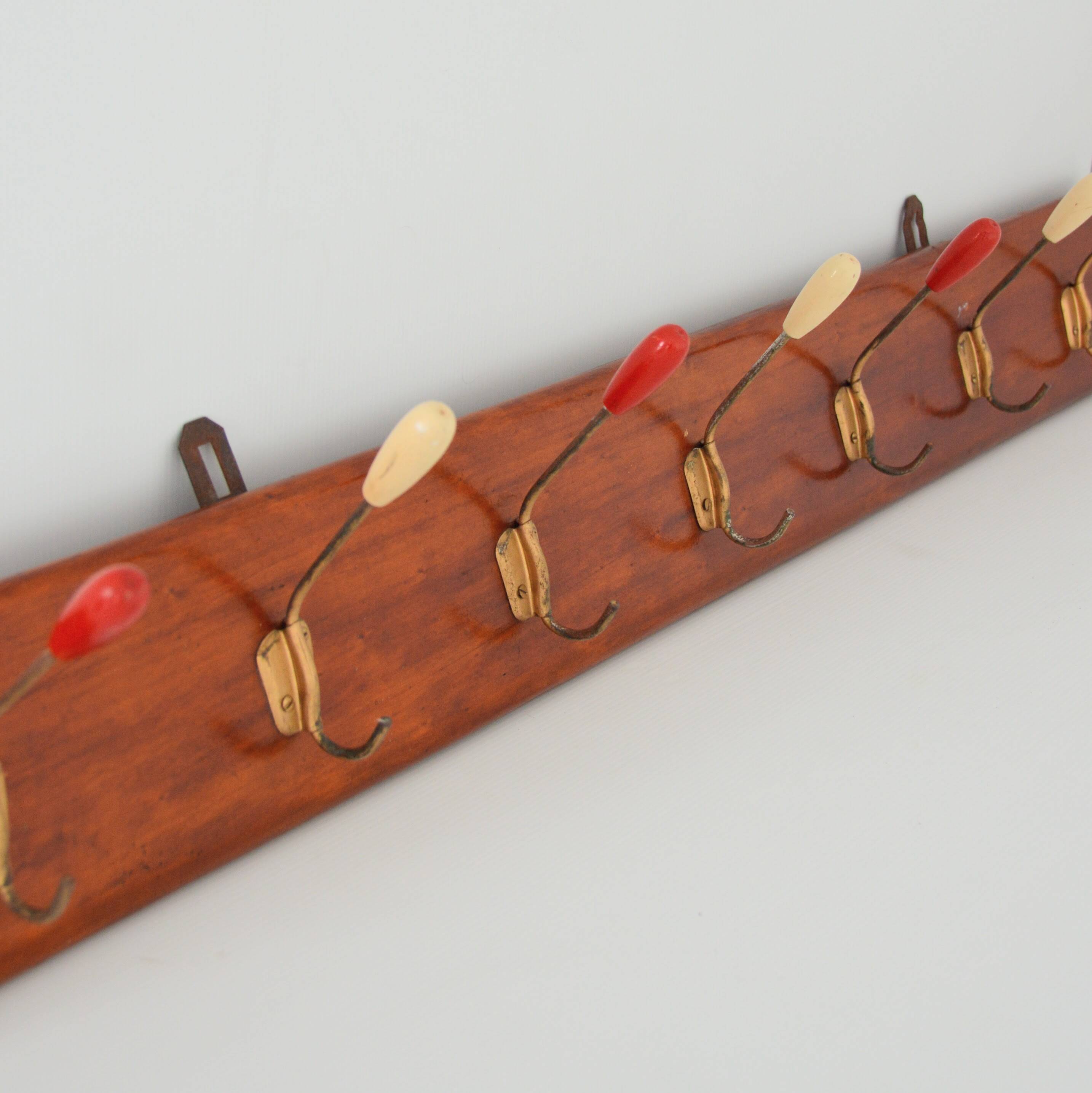 Large vintage 1950s wall-mounted coat rack