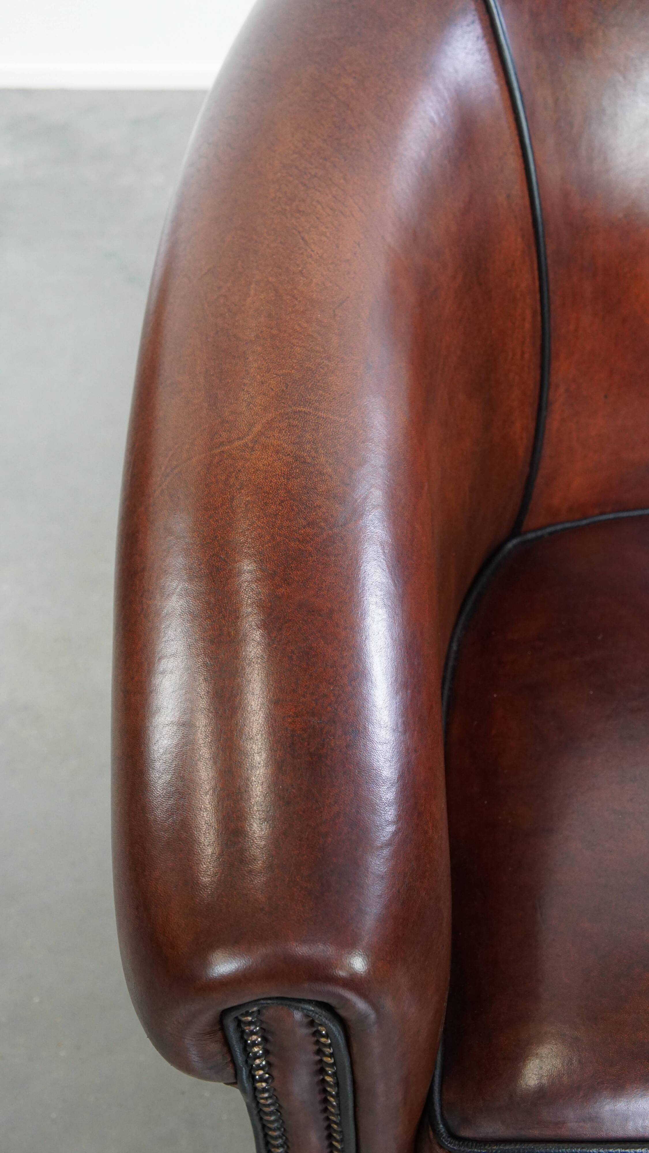 Sheepskin Leather Club Chair with Black Piping