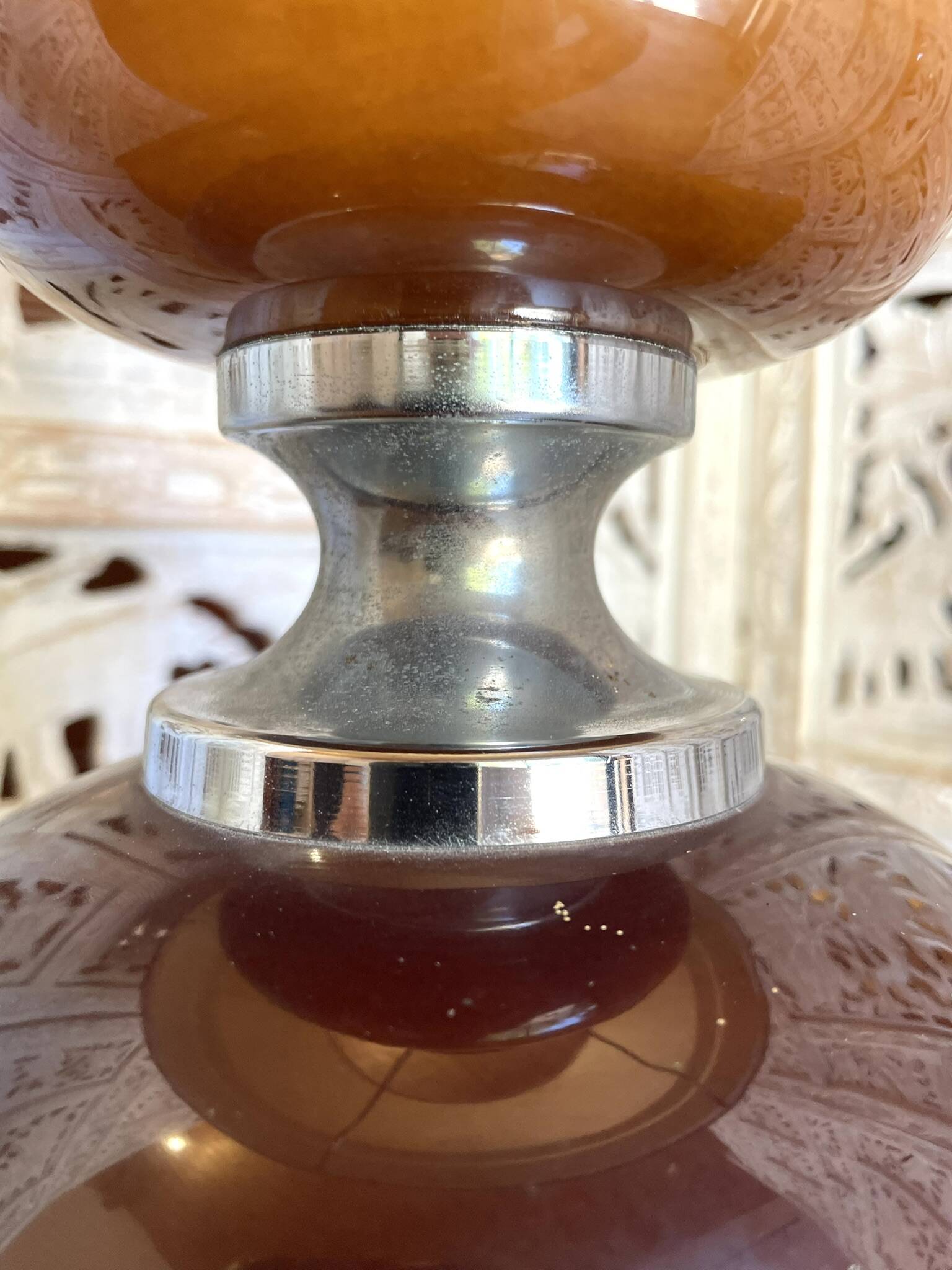 Large Vintage Space Age Table Lamp / 1970s Design - Ceramic & Chrome