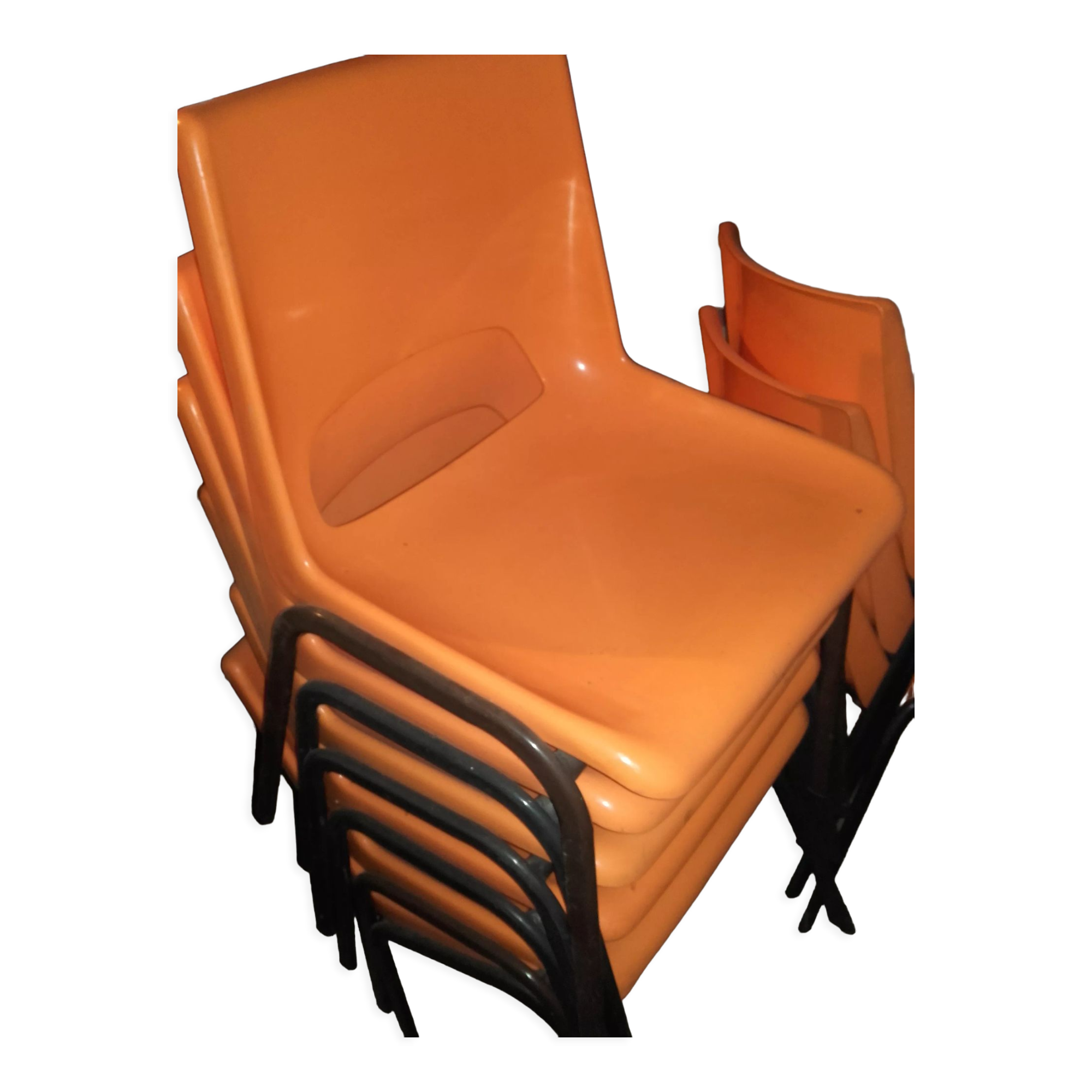 9 vintage orange plastic adult chairs