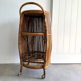 Vintage Bar Sports in bamboo and wicker bar cart, 1970s