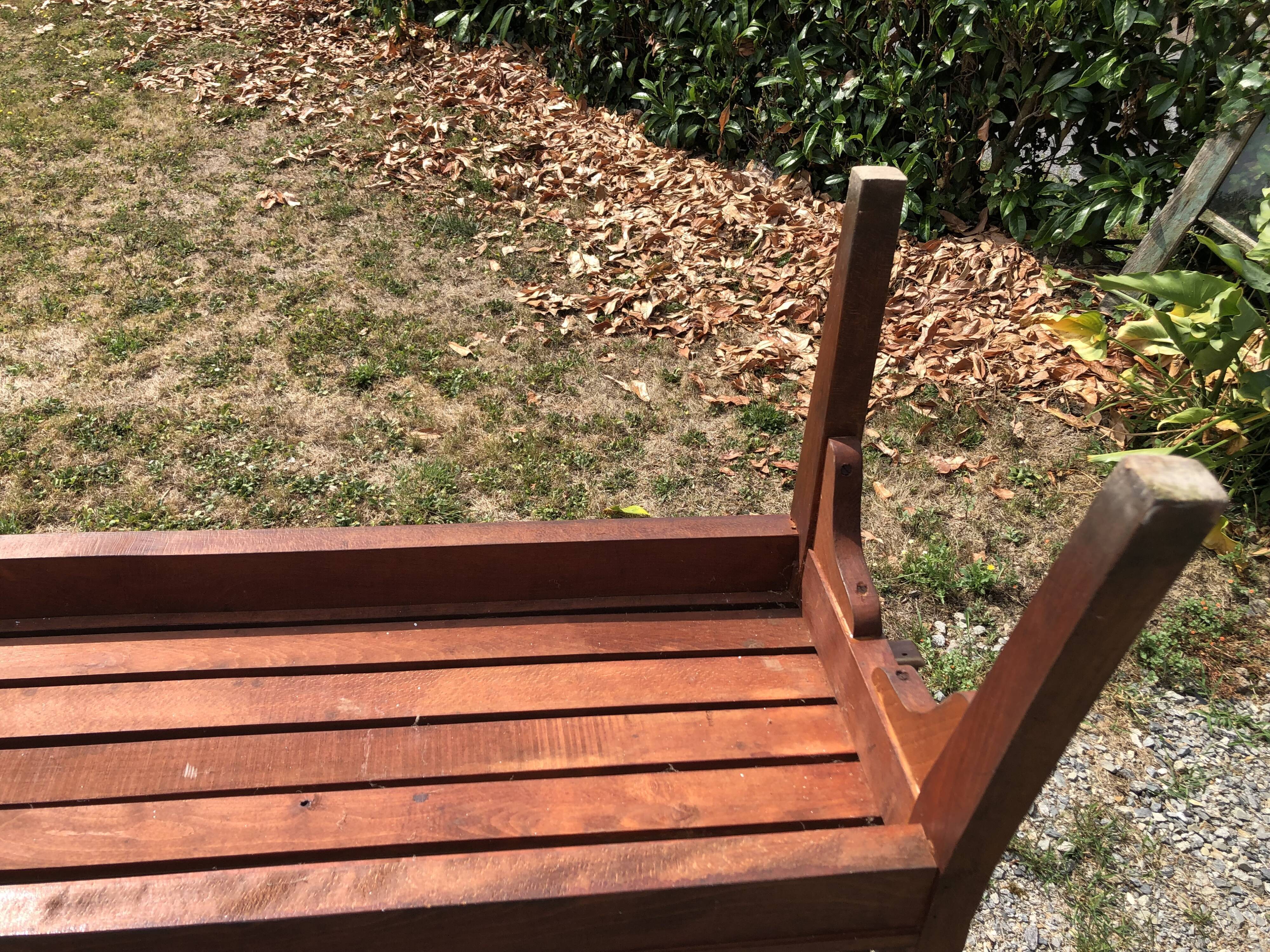 Duo of vintage church benches in solid beech