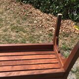 Duo of vintage church benches in solid beech