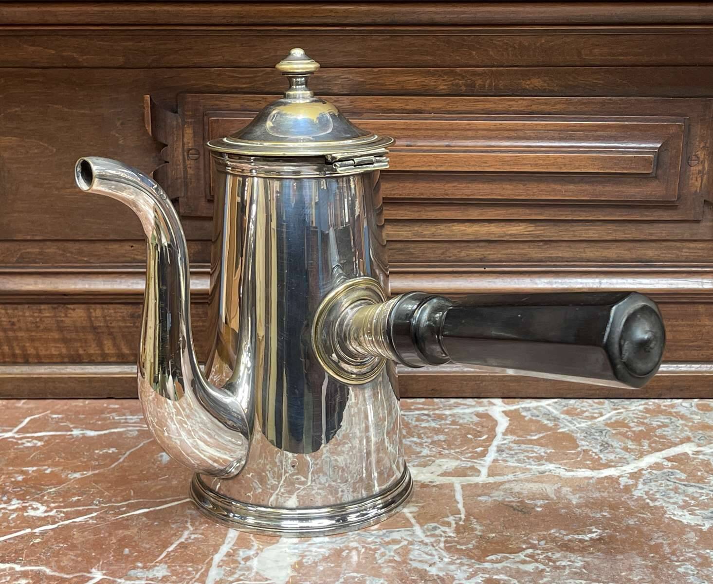 Napoleon III chocolate pot, late 19th century, in silver-plated metal