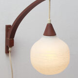 1960s wall lamp in teak and opal glass
