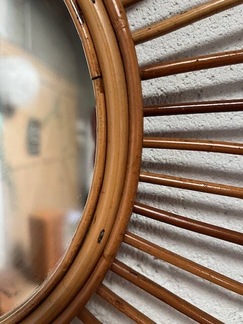 Miroir soleil vintage en rotin