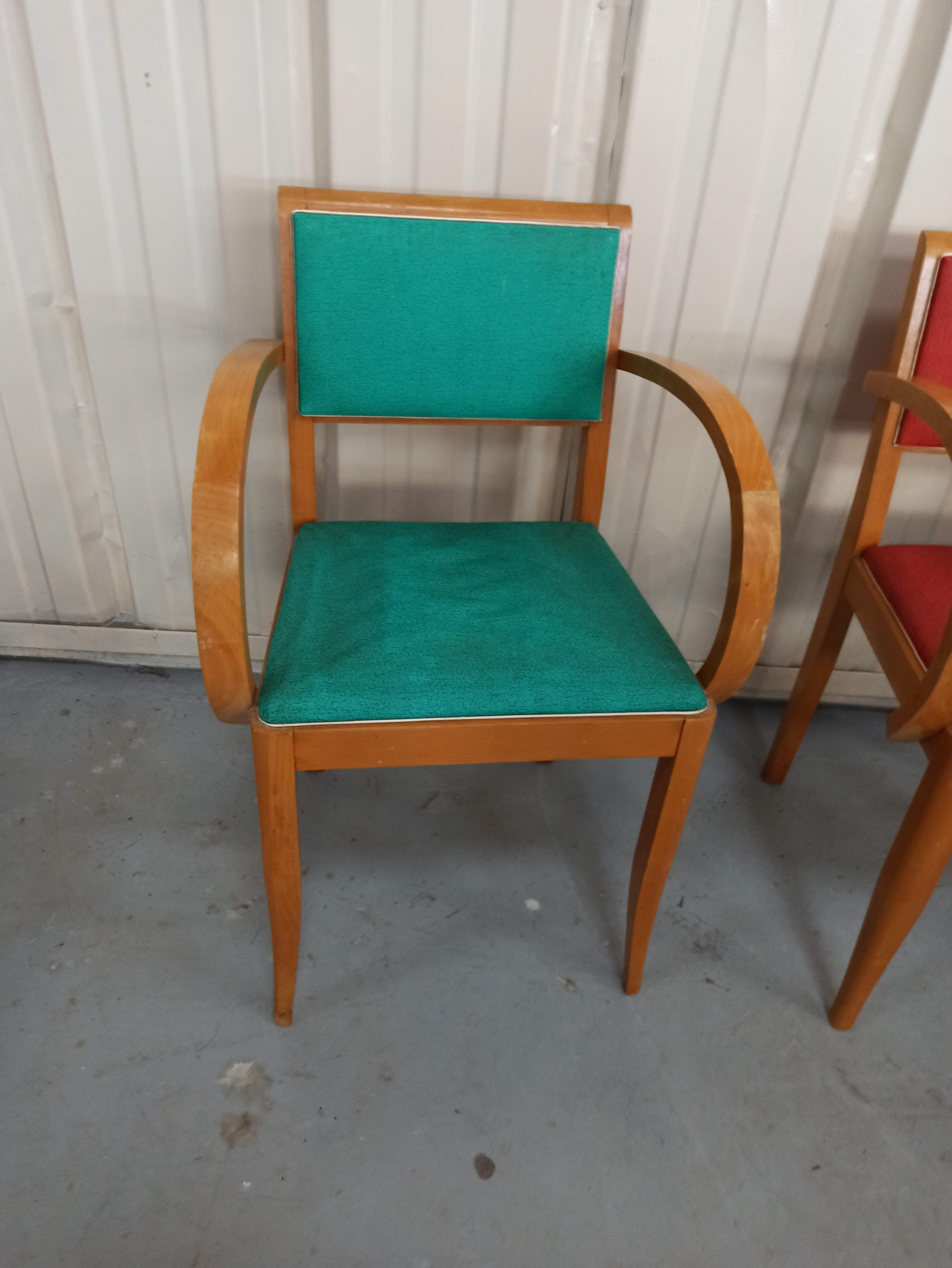Lot 5 armchairs bridge skai and wood - red green