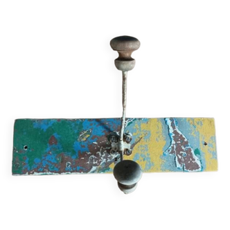 Weathered wood coat rack, weathered metal coat hook