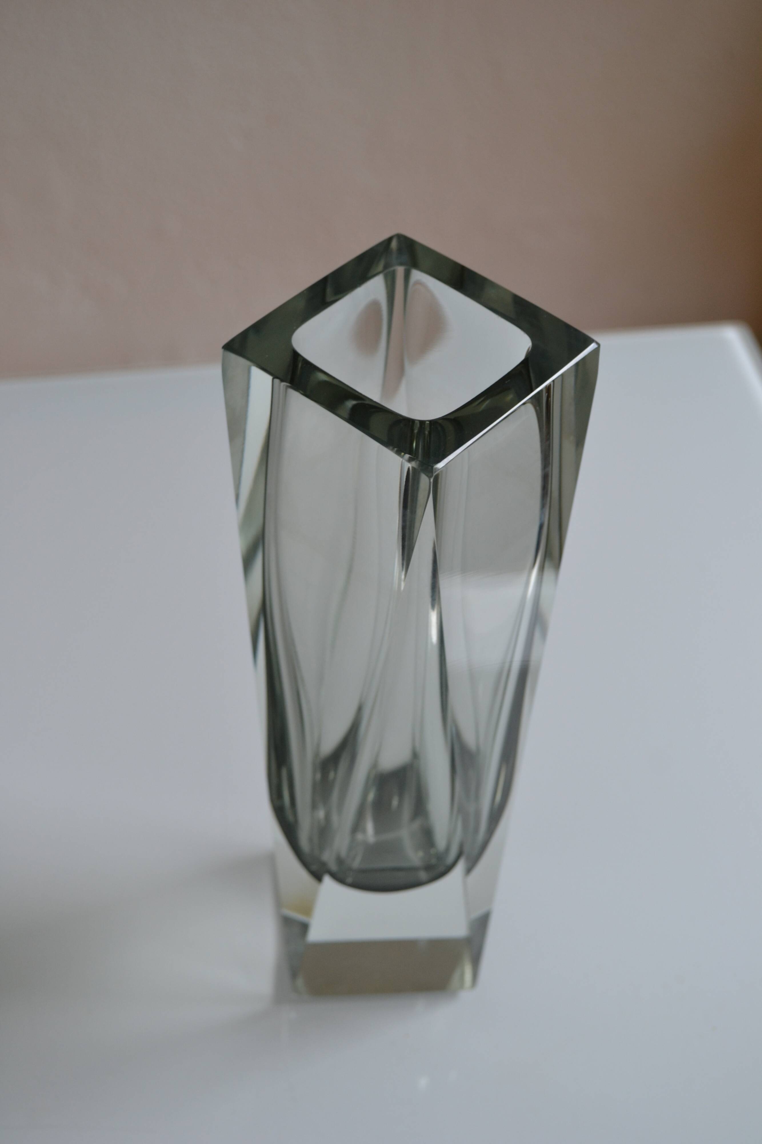 Murano Sommerso Vase Gray Blue 30 cm Vintage 1970