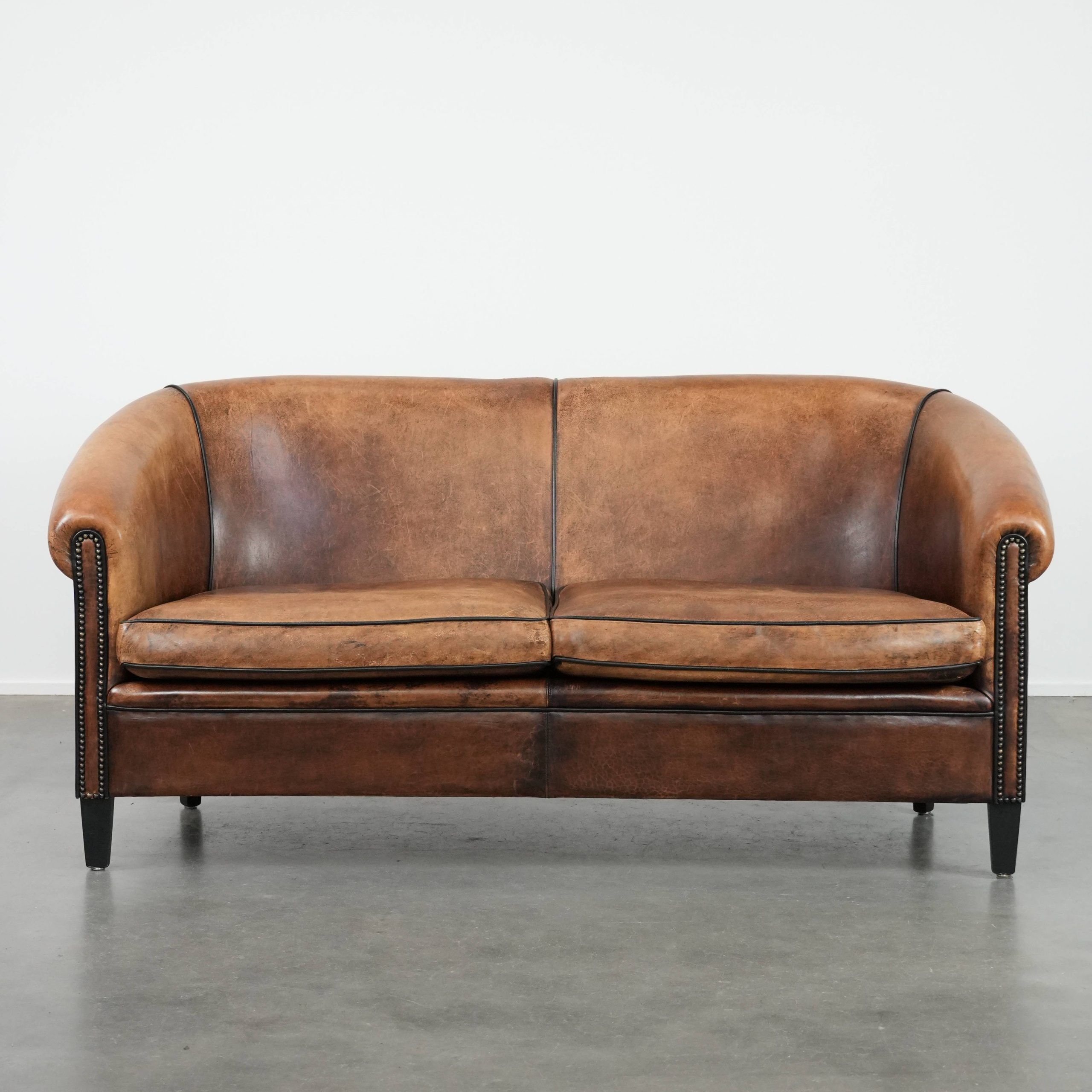 Comfortable vintage sheepskin 2.5-seater club sofa