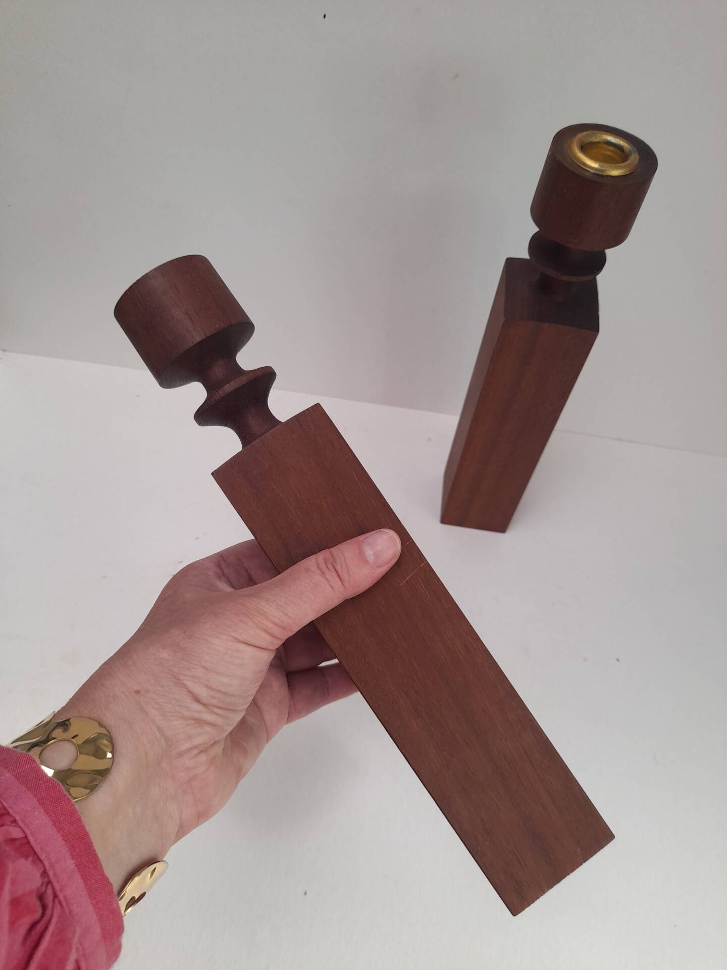 Pair of large Danish teak candlesticks from the 50s.