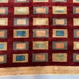 Afghan chobi art deco rug 183x173 cm, square tribal handmade,wool, beige