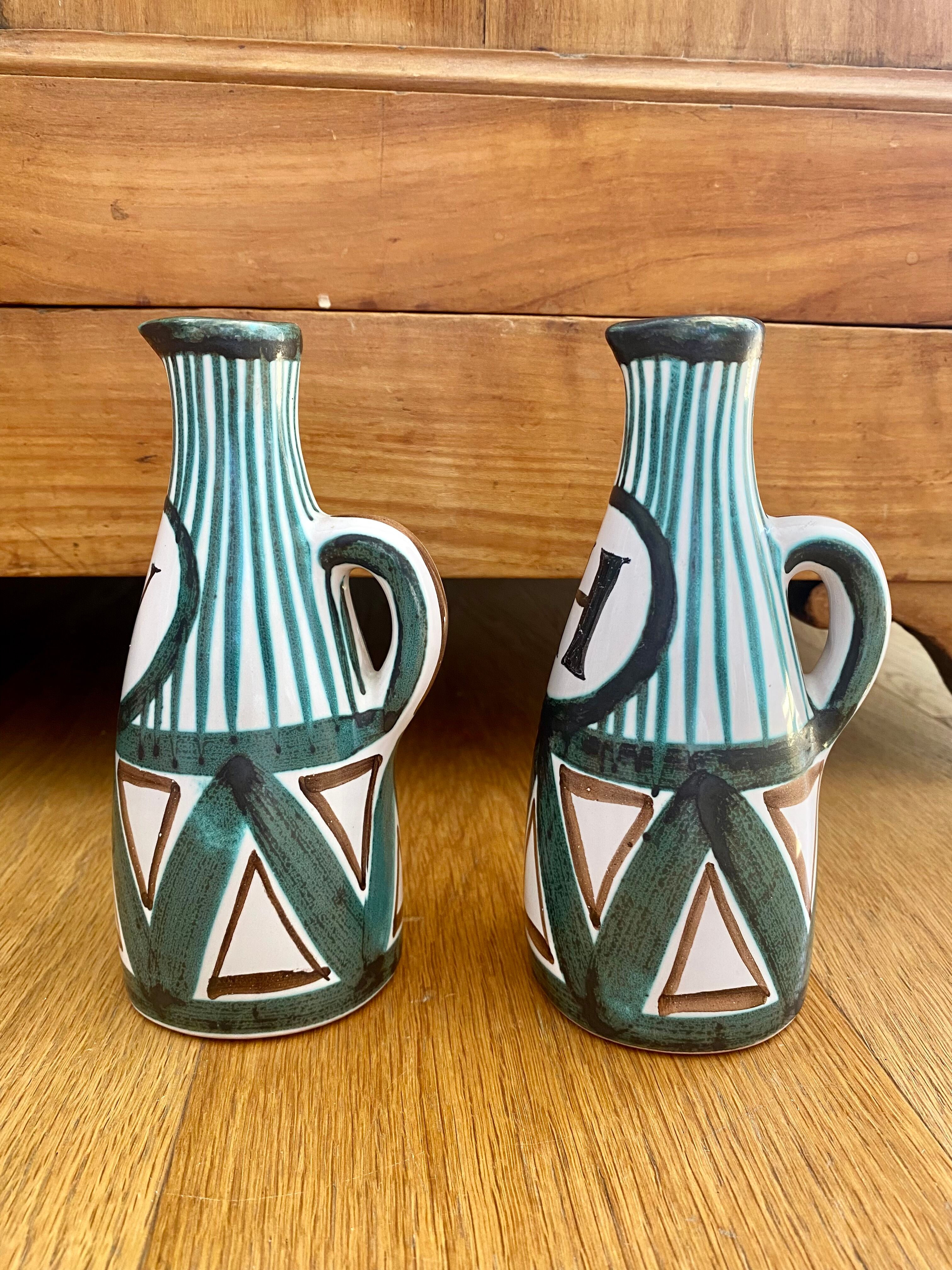 Vinegar oiler, pitchers Robert Picault ceramic Vallauris