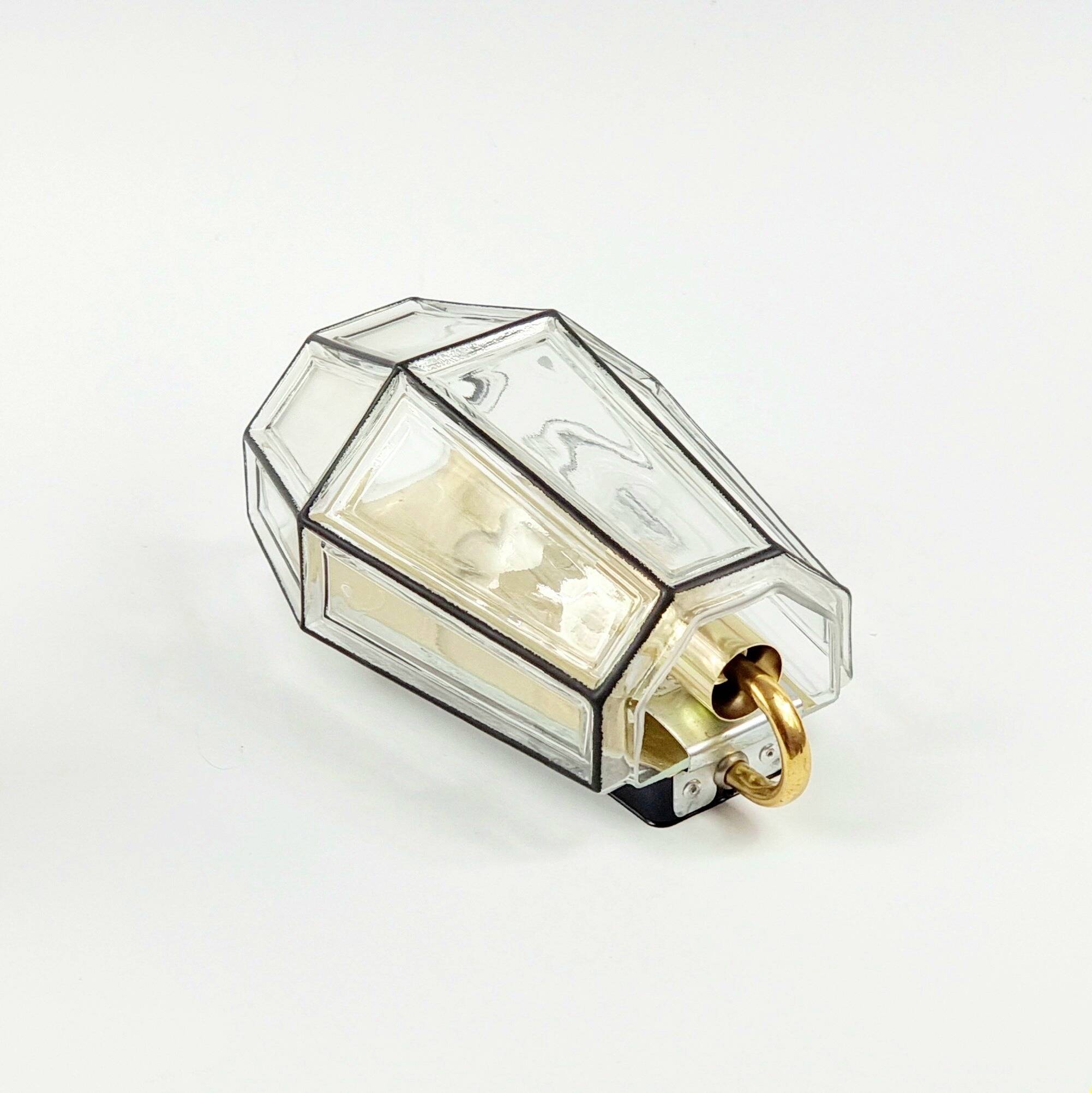 Pair of Mid-Century Glass & Brass Wall Lamps from Limburg, Germany, 1960s