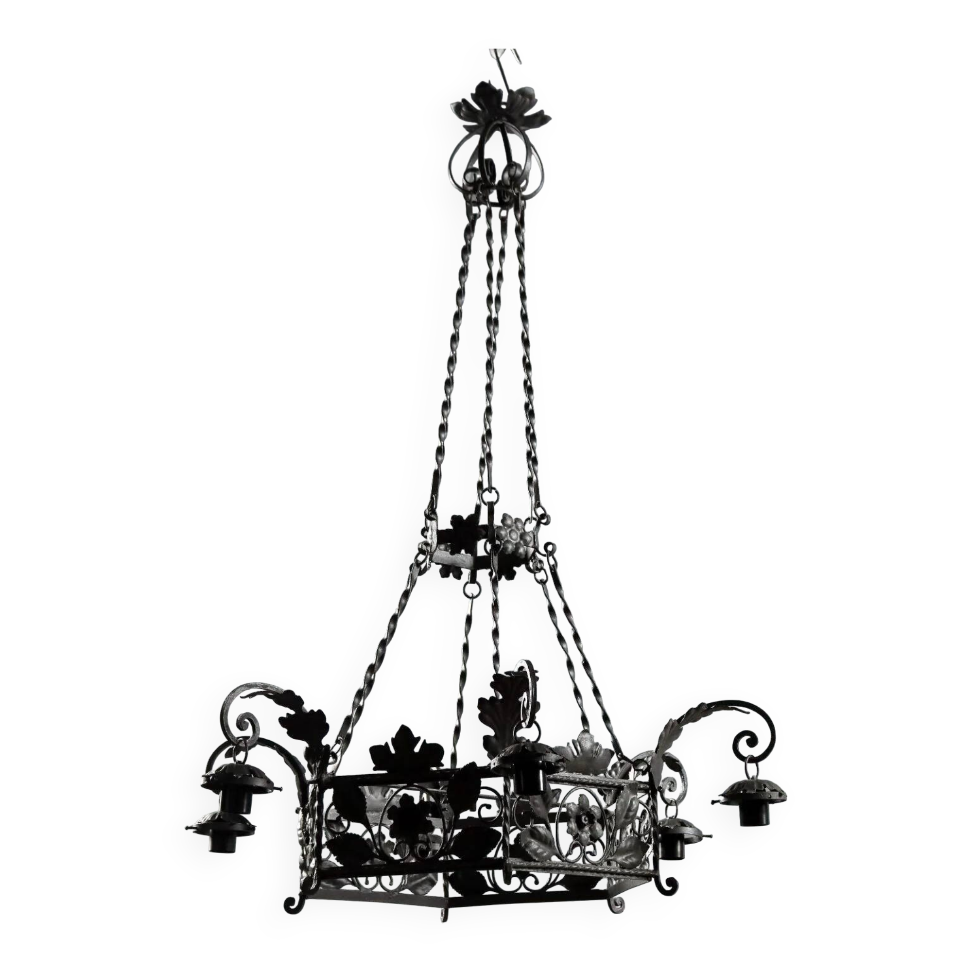 Lustre ancien en fer forgé décoré, Italie, XXe siècle