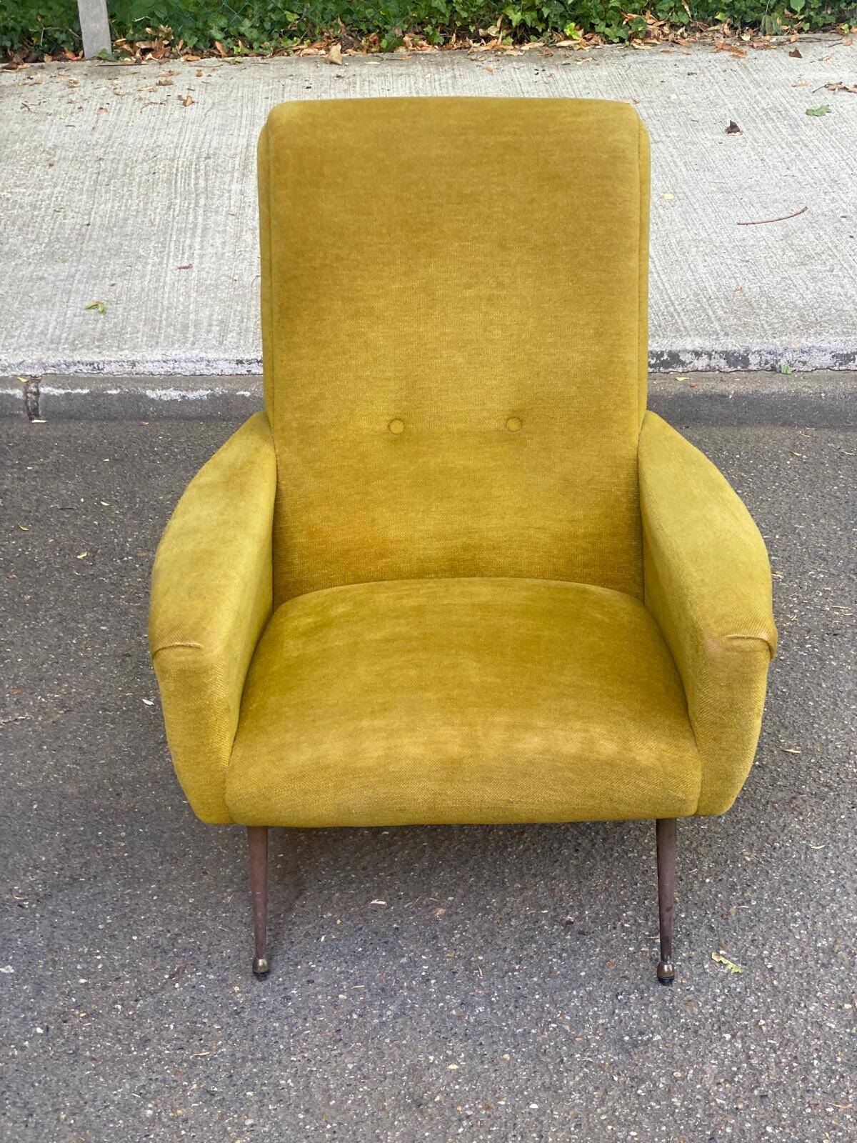 Fauteuil italien jaune moutarde style Mid-Century