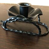 Handmade hand candle holder in vintage black wrought iron