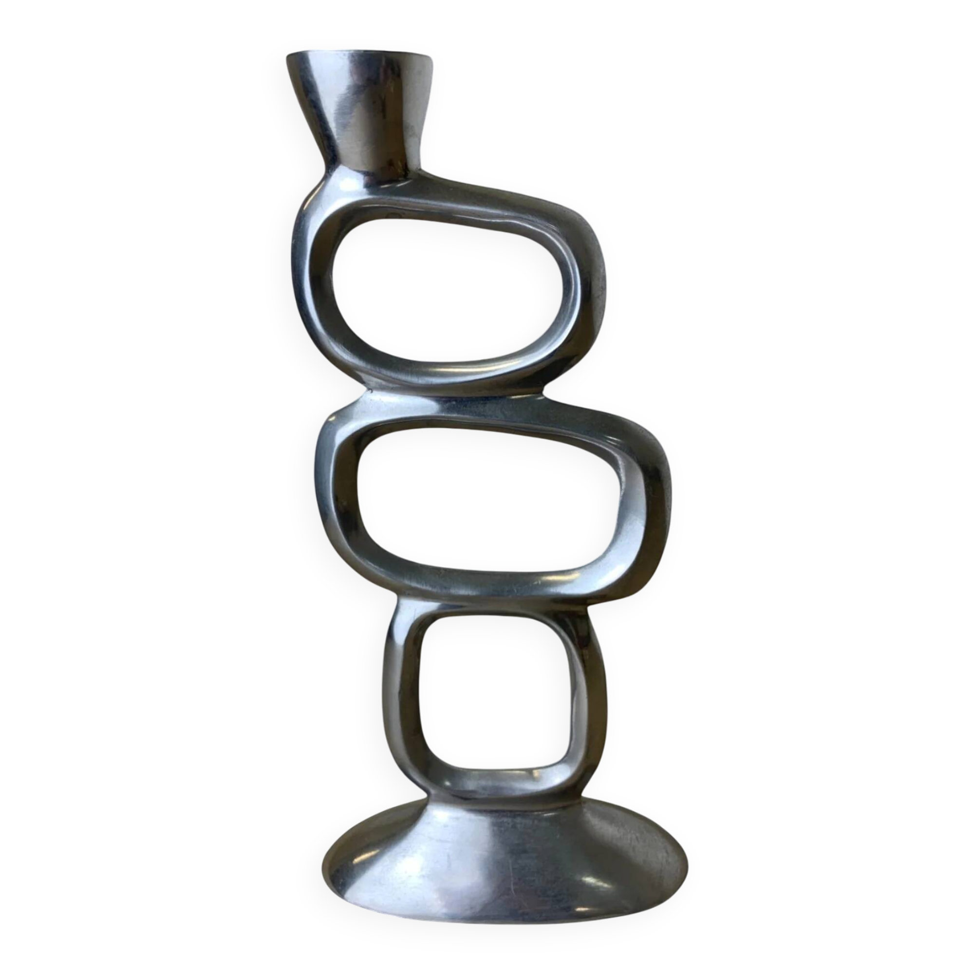 Circle candlestick by Matthew Hilton, solid aluminium, circa 1980s