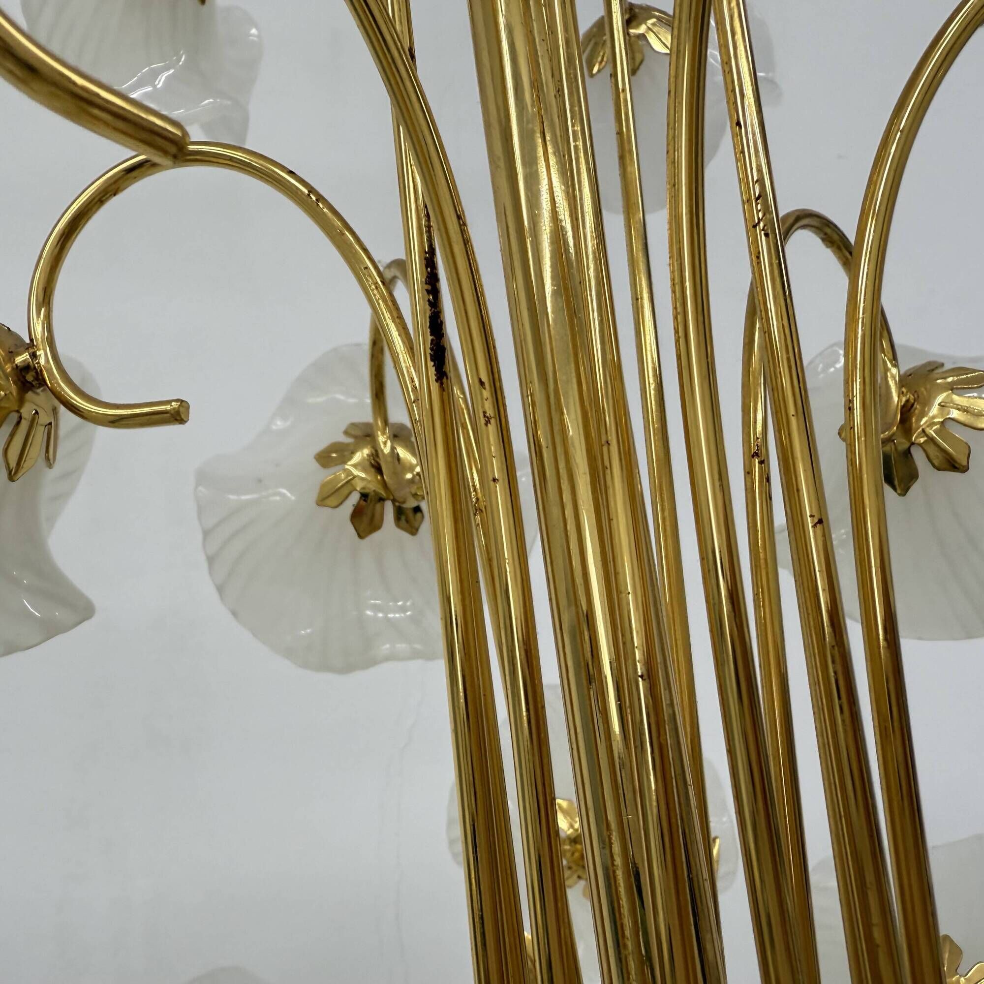 Lustre milieu du siècle avec fleurs en verre, années 1970